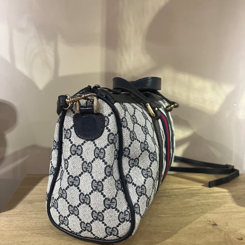 グッチ シェリーライン 2way ショルダーストラップ付き ボストンバッグ OLD GUCCI シェリーラインヴィンテージ シェリーライン 2WAYボストン
