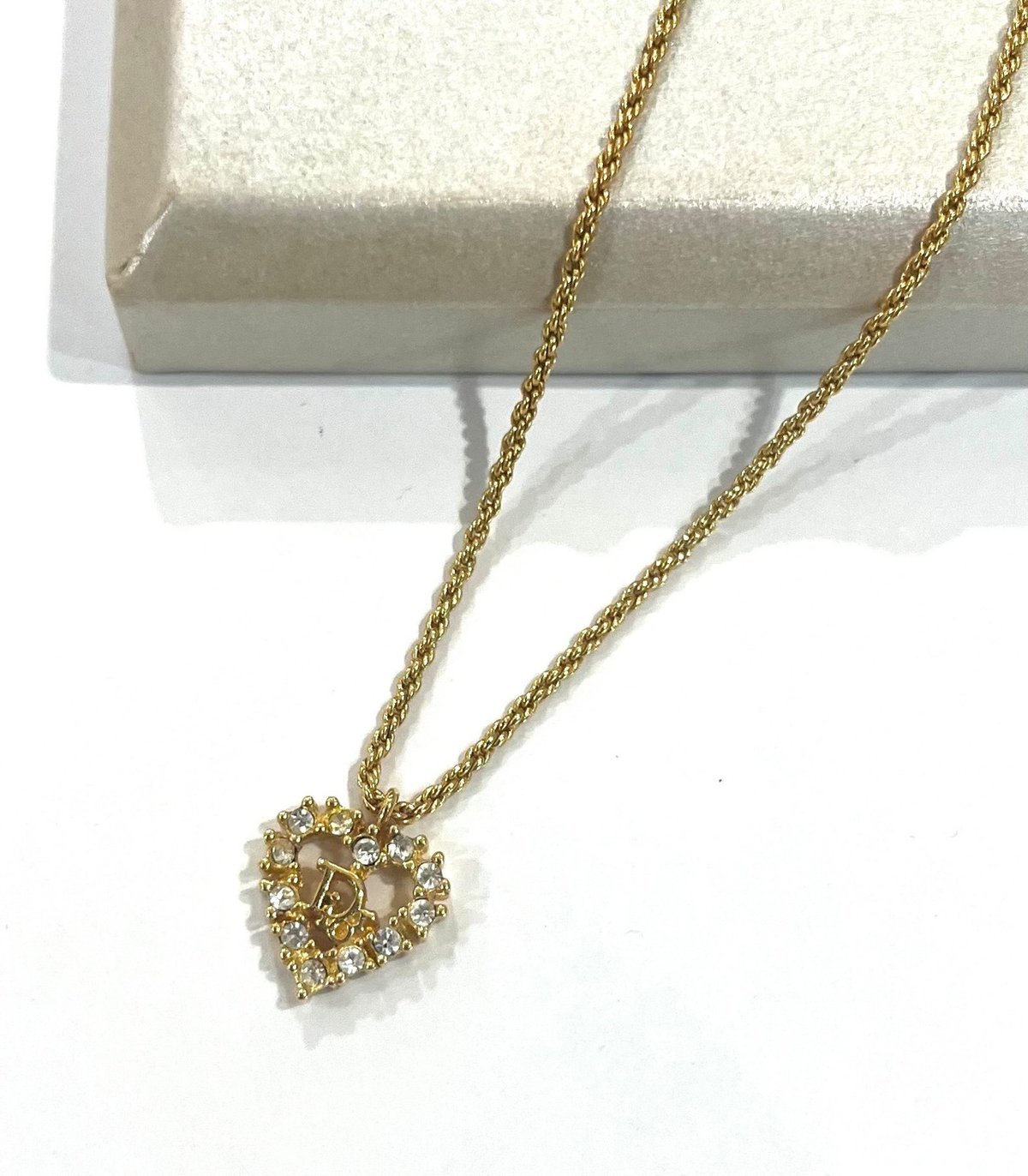 VINTAGE Christian Dior CDハートロゴストーンネックレスクリスチャン