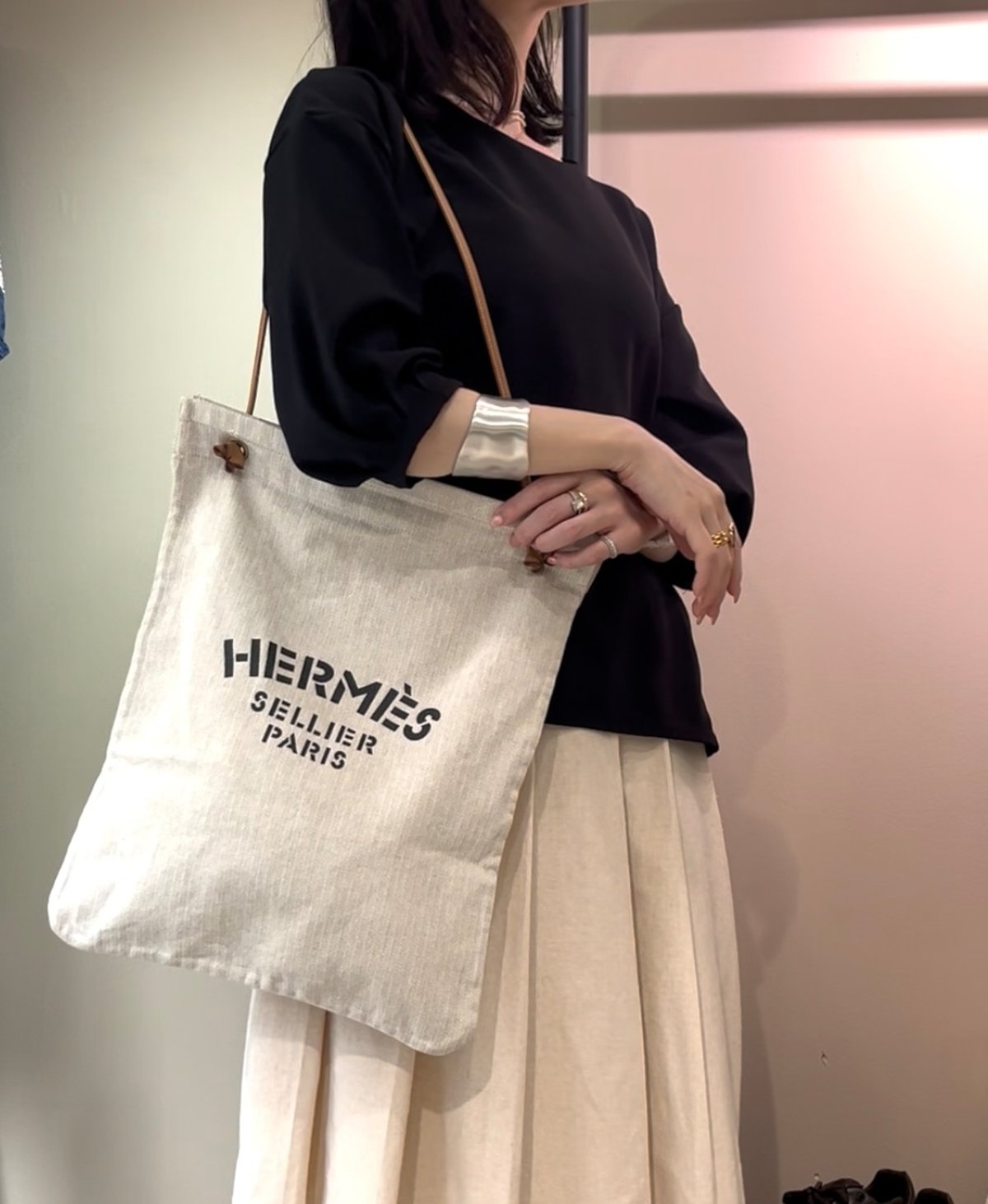 1744 HERMÈS エルメス アリーヌ GM キャンバスショルダーバッグ ロゴ