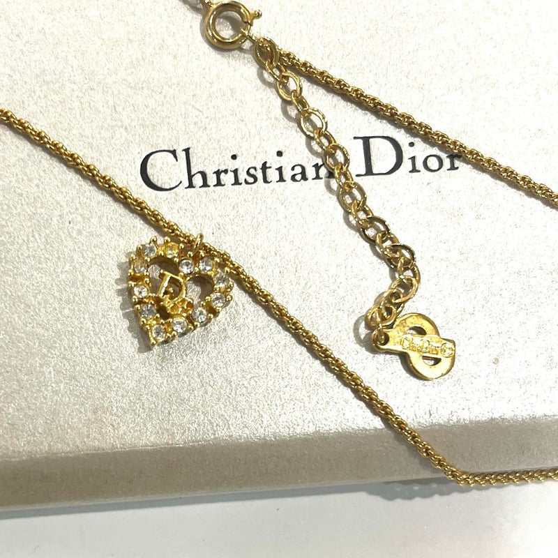 VINTAGE Christian Dior CDハートロゴストーンネックレスクリスチャン