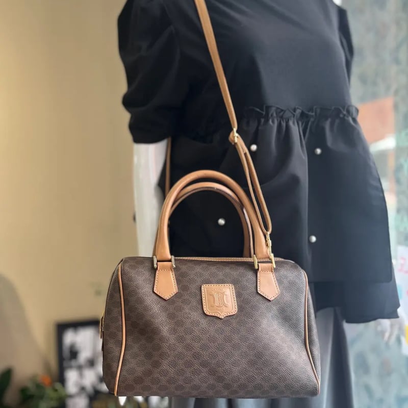 オールドセリーヌ ボストン ショルダーバッグ マカダム 25cm ヴィンテージ CELINE / セリーヌ】マカダム柄ヴィンテージボストンバッグ
