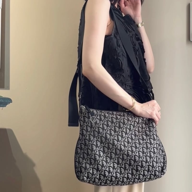 希少✨オールドディオール ショルダー ハンドバッグ トロッター ブラック Christian Dior トロッター ミニ ハンドバッグ ブラック シルバー
