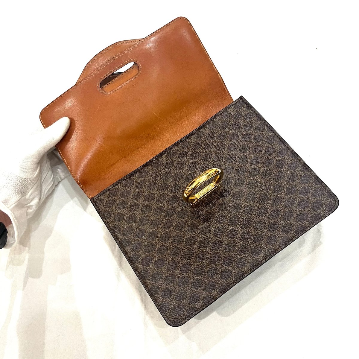 CELINE】1860 セリーヌ マカダム柄 二重フラップ ハンドバッグ