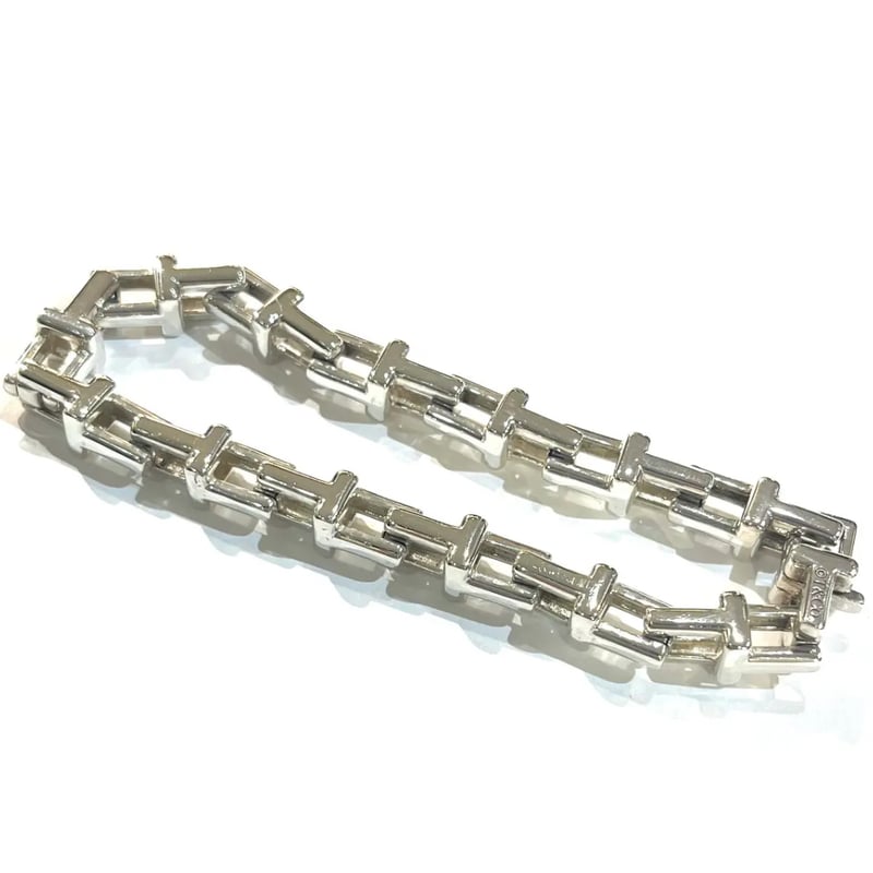 【希少】Silver925 フローラルデザイン シルバー リンクブレスレット 激レア【TIFFANY&CO. 】2161 重厚感Tモチーフ リンクシルバー