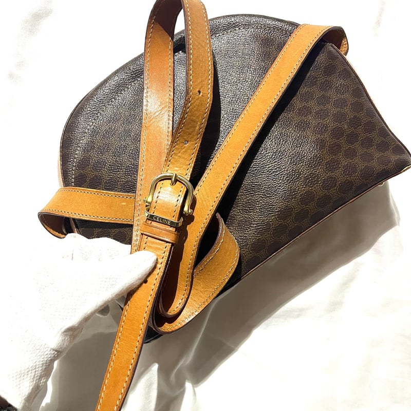 1265VINTAGE CELINE マカダム ハーフラウンドトリオンフレザーバッグ