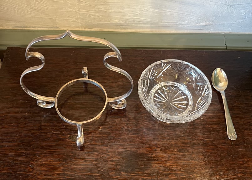 カットガラス ジャムスタンド シルバープレートのスタンド スプーン