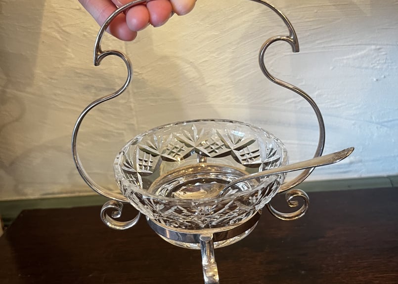 カットガラス ジャムスタンド シルバープレートのスタンド スプーン