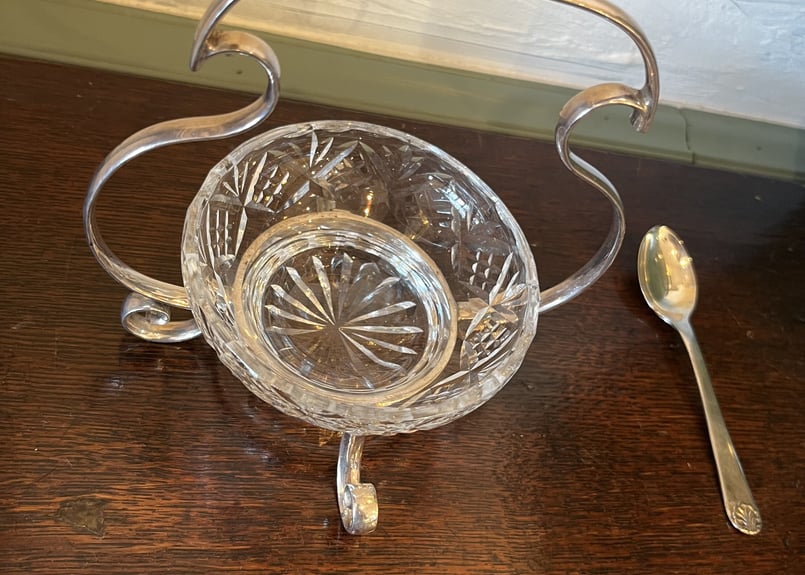 カットガラス ジャムスタンド シルバープレートのスタンド スプーン