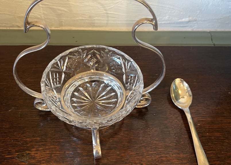 カットガラス ジャムスタンド シルバープレートのスタンド スプーン