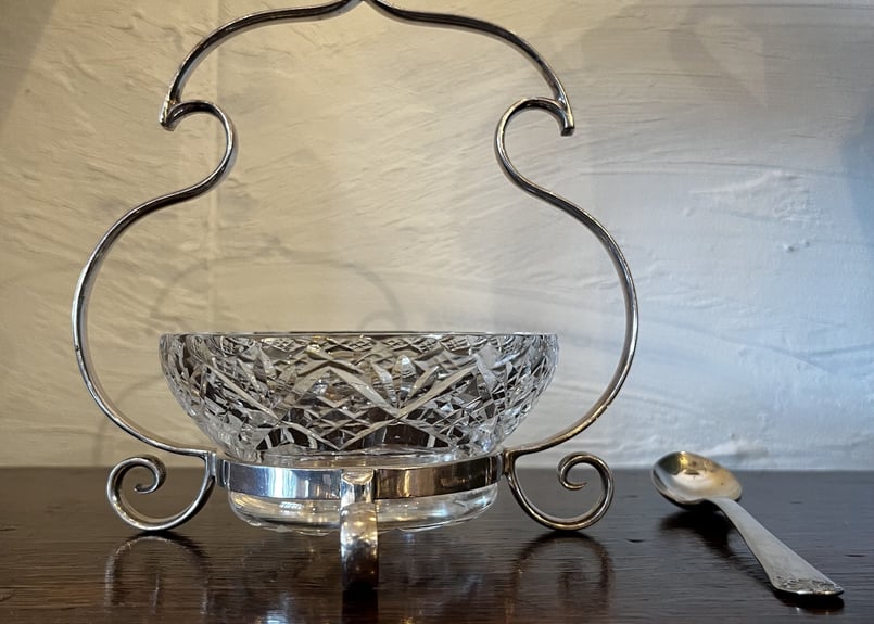 カットガラス ジャムスタンド シルバープレートのスタンド スプーン