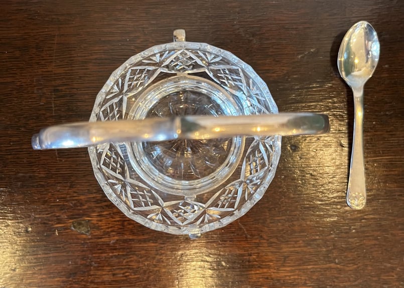 カットガラス ジャムスタンド シルバープレートのスタンド スプーン