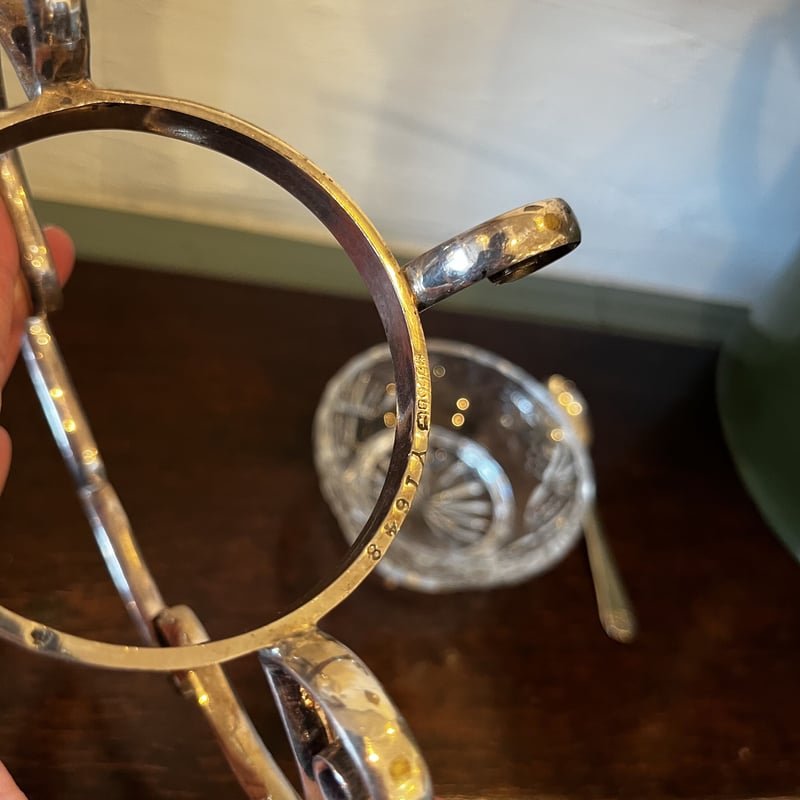 カットガラス ジャムスタンド シルバープレートのスタンド スプーン