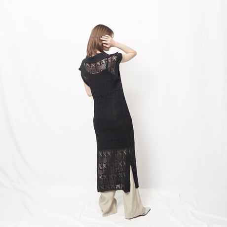 透かし編みワンピース-Black
