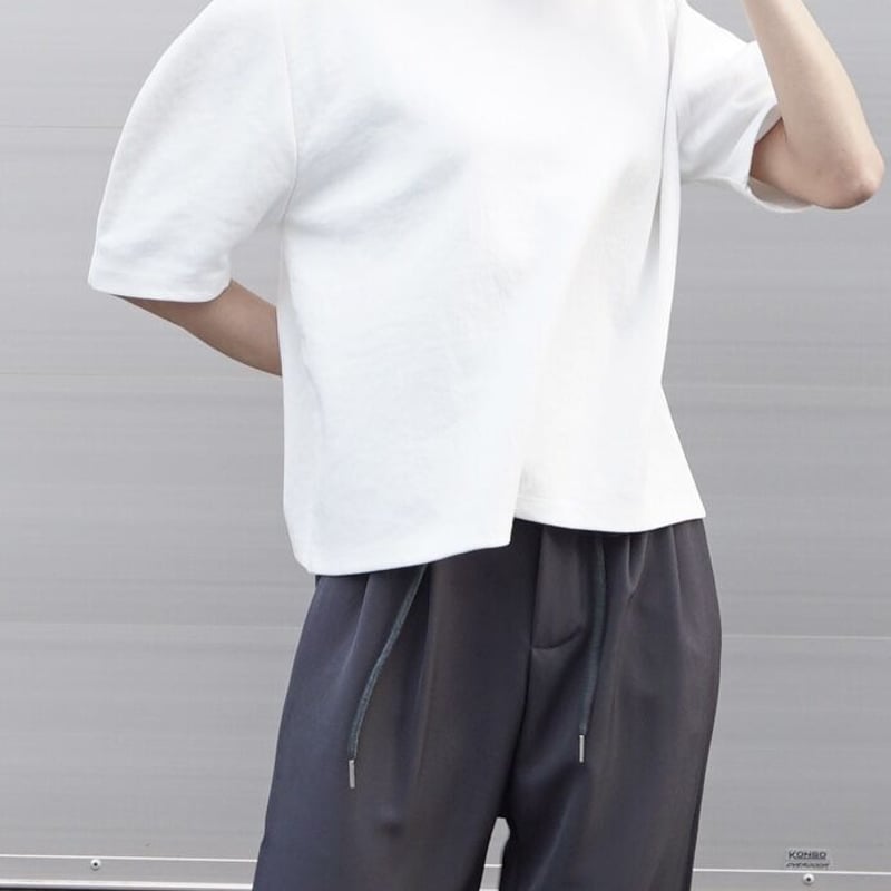 カーブスリットTシャツ　ブラック スビンプラチナムスムース タートルネックロングスリーブTシャツ