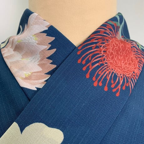 撫松庵　ネイティブフラワー　紺　セオα　浴衣　夏着物