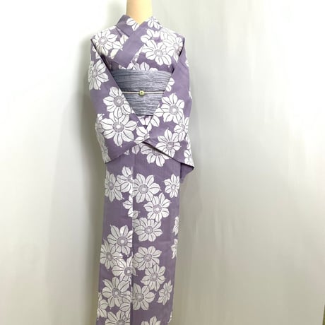 つやび×雅姫　藤紫　クレマチス　綿麻　注染　浴衣