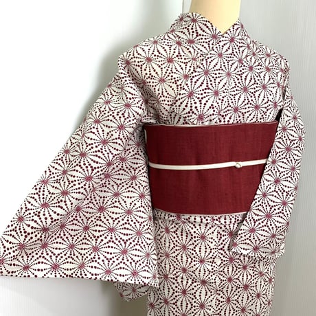 つやび×雅姫　綿麻　麻の葉　ドット　赤　浴衣