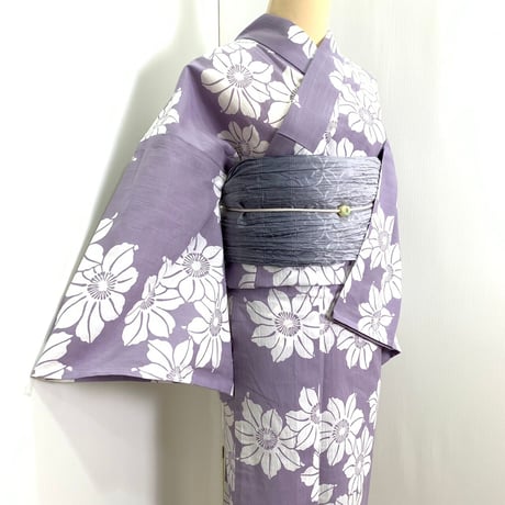 つやび×雅姫　藤紫　クレマチス　綿麻　注染　浴衣