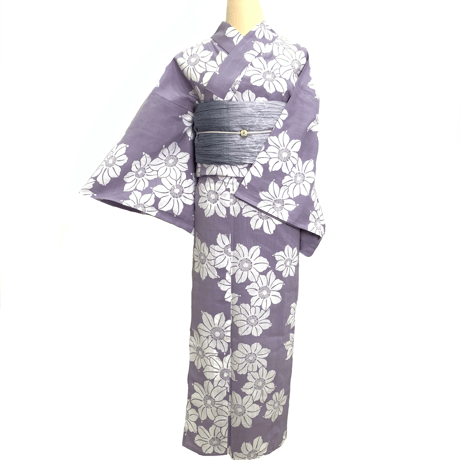 つやび×雅姫　藤紫　クレマチス　綿麻　注染　浴衣