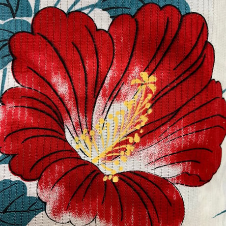 そしてゆめ　綿浴衣　芙蓉　白地　赤
