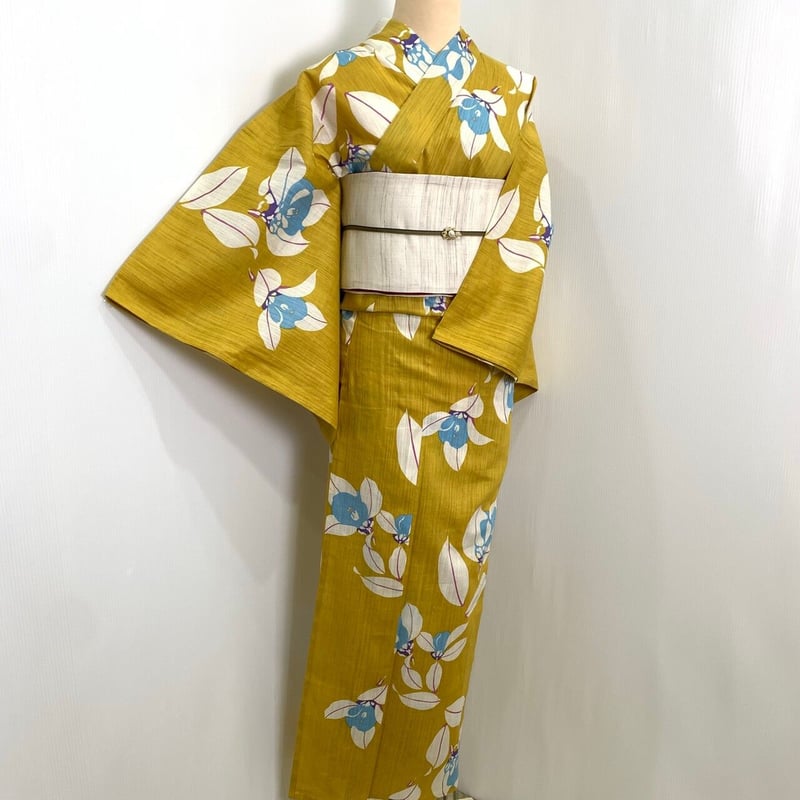 手捺染 浴衣 綿麻混紡 花柄 新品 iks collection イクスコレクション 綿浴衣 手捺染 切り絵モダン