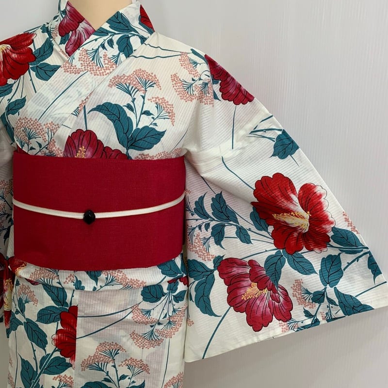 そしてゆめ 綿浴衣 芙蓉 白地 赤 | 和gen