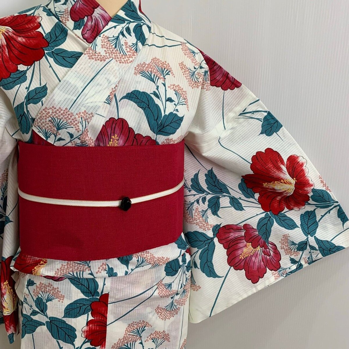 そしてゆめ 綿浴衣 芙蓉 白地 赤 | 和gen