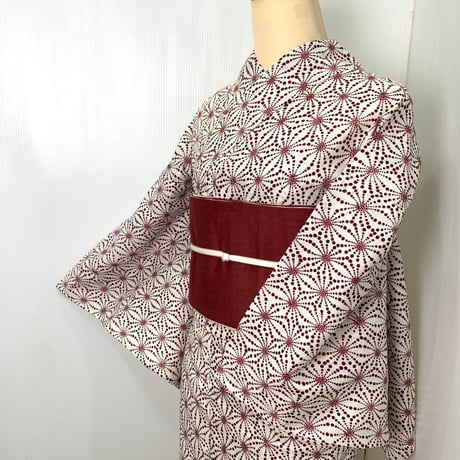 つやび×雅姫　綿麻　麻の葉　ドット　赤　浴衣
