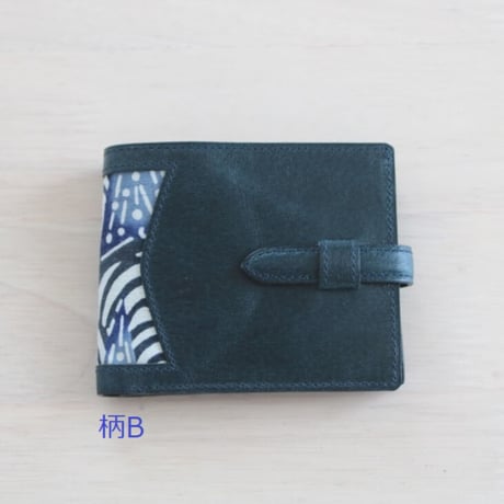 DATII  紅型×豚革  二つ折り財布　ブルー