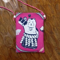 相撲ねこポシェット 柄A（さつき色）