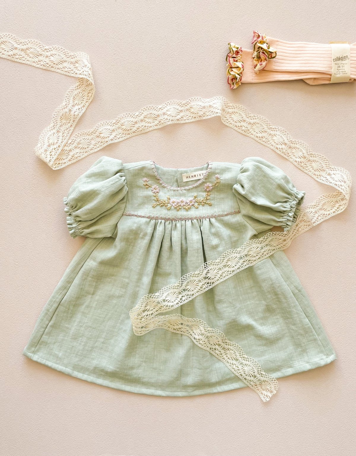 Loulou パフスリーブワンピース【mint】 | atelier-henriette's