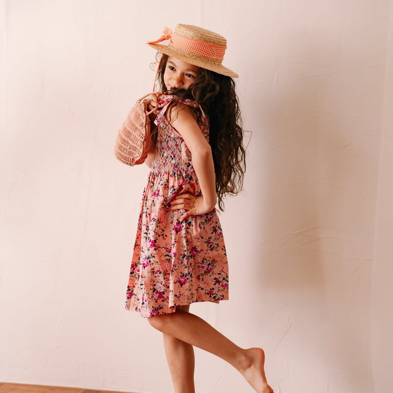 Rotta clothing スモッキングワンピース０ 新作 肩紐リボンのスモッキングワンピース | atelier-henriette's STORE