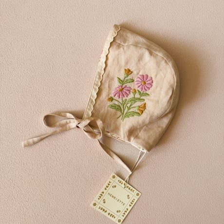刺繍ボンネット  【ピンクベージュ】