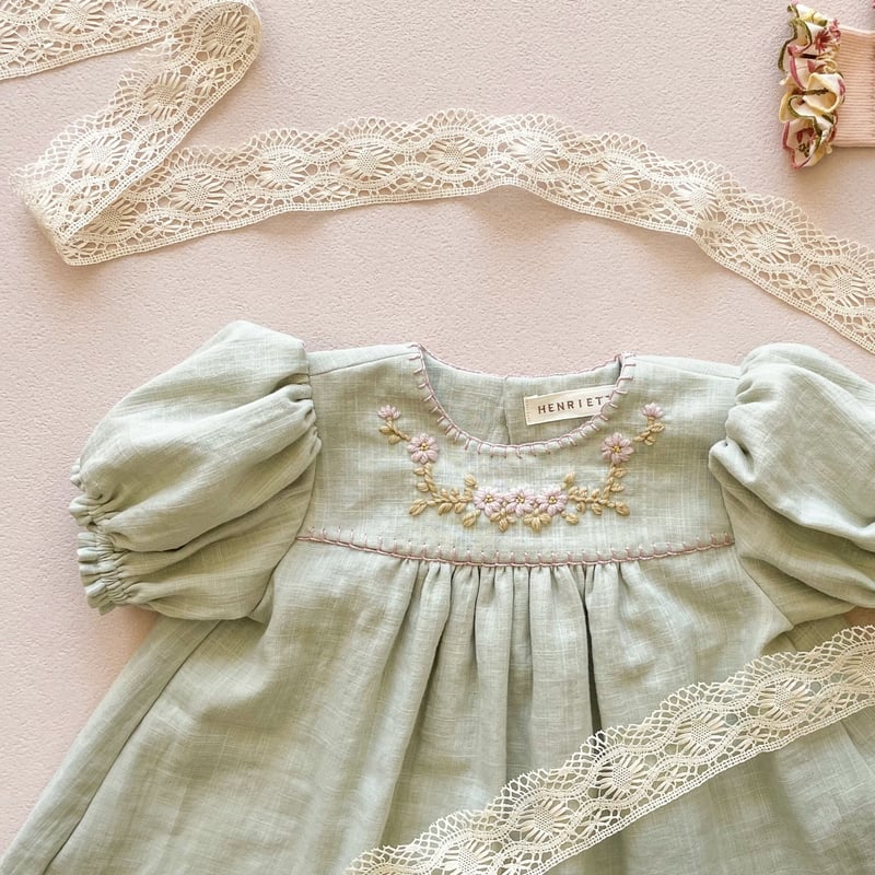 Loulou パフスリーブワンピース【mint】 | atelier-henriette's