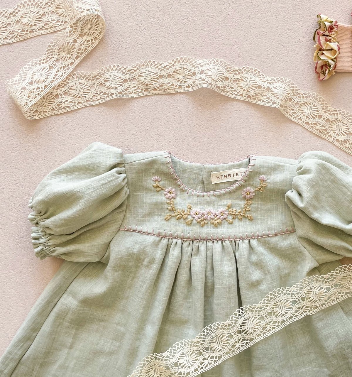 Loulou パフスリーブワンピース【mint】 | atelier-henriette's