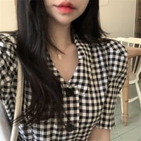 クールな中に甘さを添えて 小さい新鮮な 単体ボタン 格子縞 ワンピース  ミニスカート