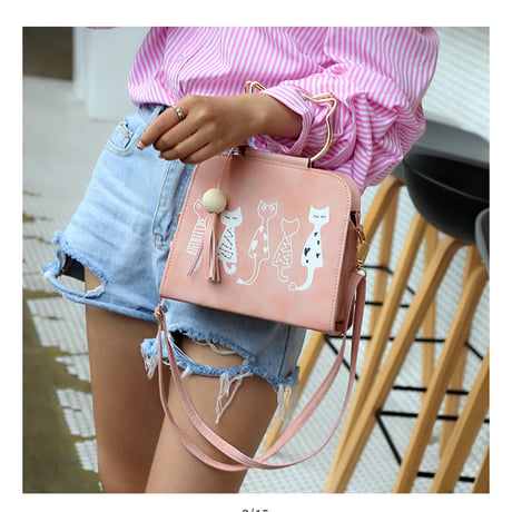 ショッピングバッグ  PU  ネコ柄  ショルダーバッグ  手提げバッグ 肩掛け 上品  レディース