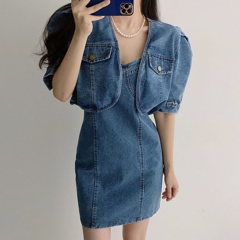 トップス デニムワンピース ミニスカート デニムジャケット 細身