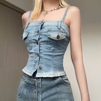 トップス  デニム キャミソール   タンクトップ  ショート丈   レディース