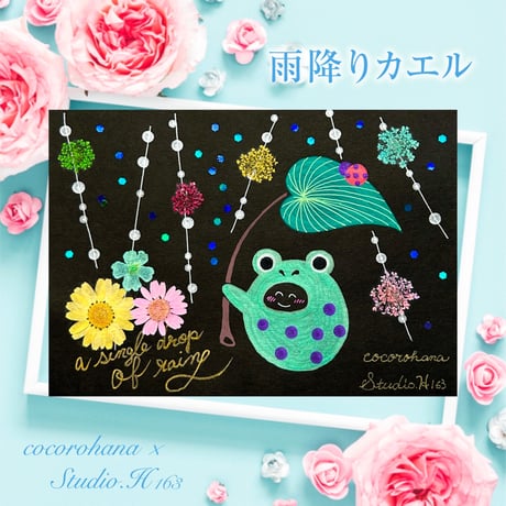 【直書き】cocorohana×Studio .H163様コラボ御花印"雨降りカエル"