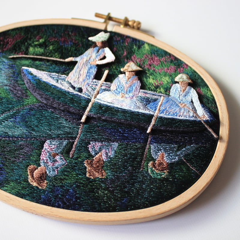 ジヴェルニーでの舟遊びの壁掛け刺繍 | ami embroidery