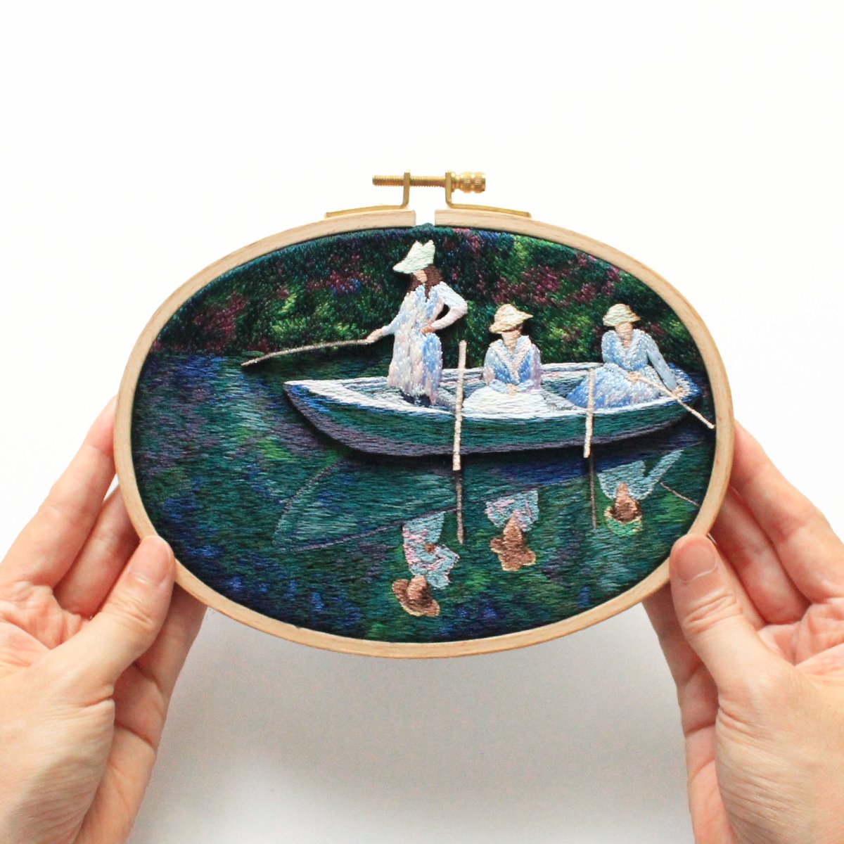 ジヴェルニーでの舟遊びの壁掛け刺繍 | ami embroidery