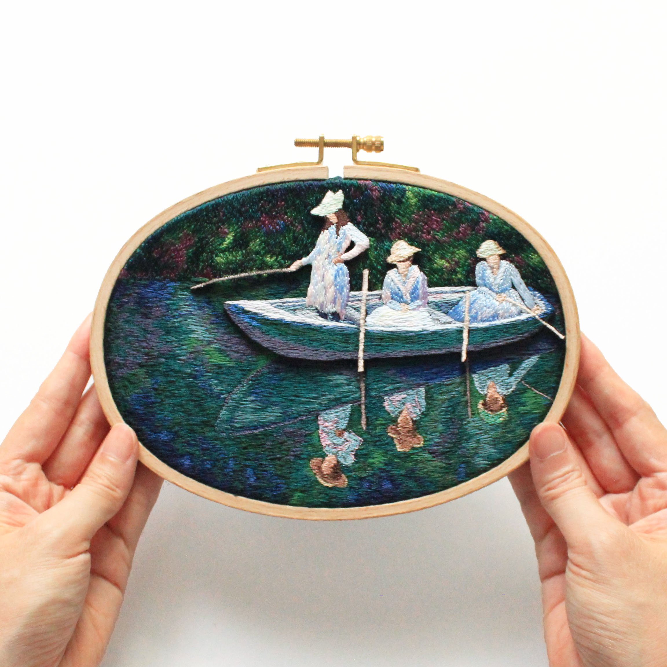 宝船、末広、刺繍壁掛け ジヴェルニーでの舟遊びの壁掛け刺繍 | ami embroidery