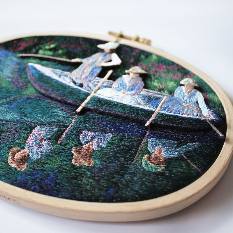 最初に注意事項がございます】ジヴェルニーでの舟遊びの壁掛け刺繍
