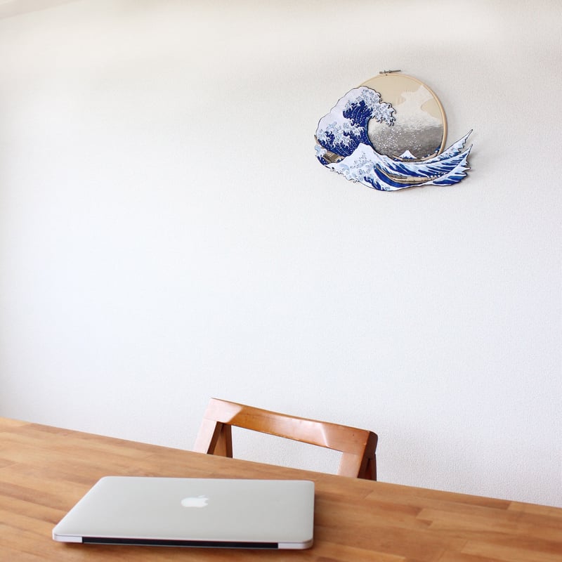 浮世絵刺繍 ウォールアート 神奈川沖浪裏 | ami embroidery