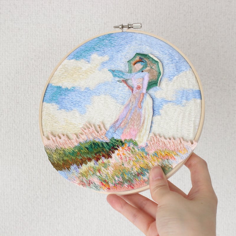 最初に注意事項がございます】日傘を持つ女の壁掛け刺繍 | ami embroidery