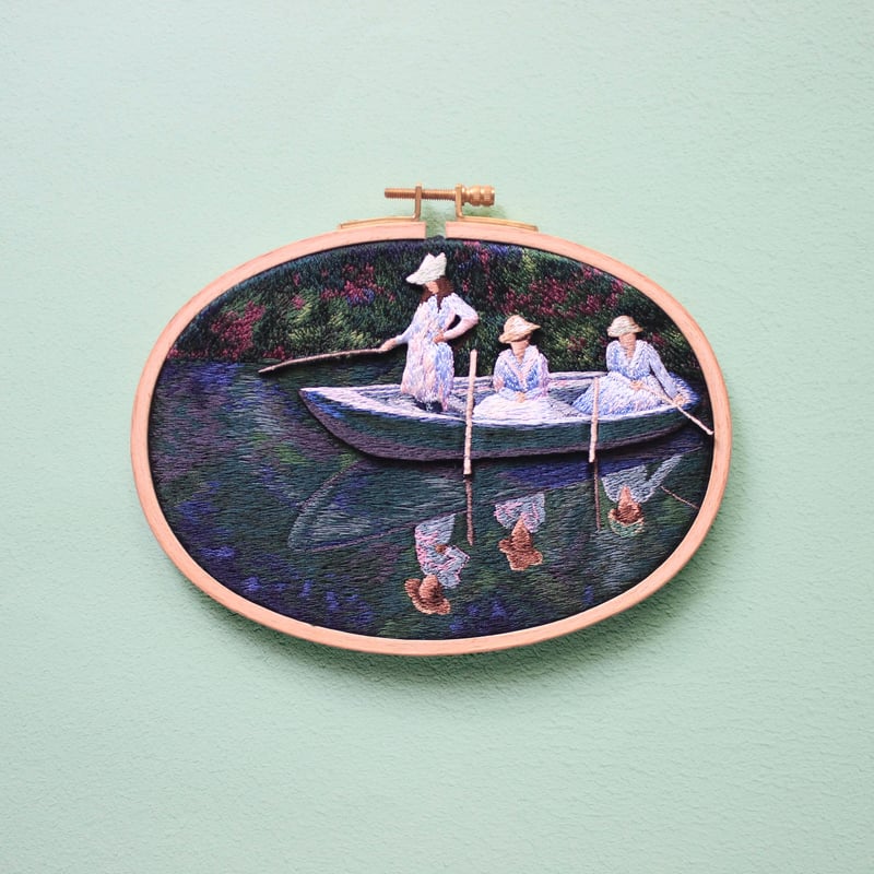 最初に注意事項がございます】ジヴェルニーでの舟遊びの壁掛け刺繍