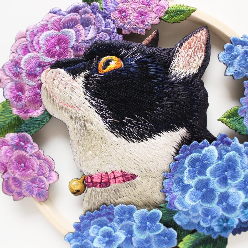 ＊こりどらす＊布リース　刺繍リボン　紫陽花リース プリザーブドフラワー｜紫陽花リース｜フレンチスタイルの