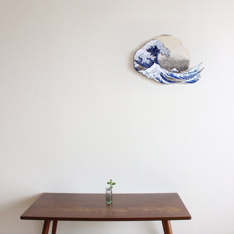 浮世絵刺繍 ウォールアート 神奈川沖浪裏 | ami embroidery