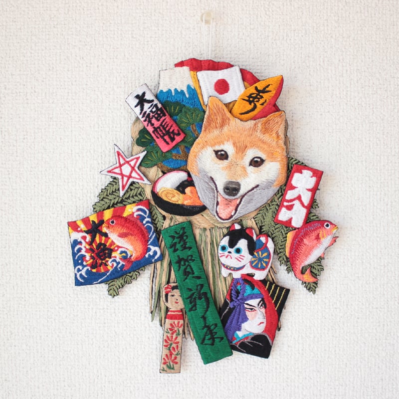 ハンドメイド フェルトリース お正月 お祝い おめで鯛リース 壁飾り